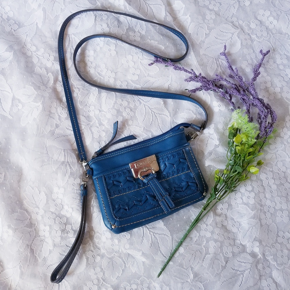 Chaps Blue Fringe Convertible Crossbody Clutch Bag - Picture 1 of 8